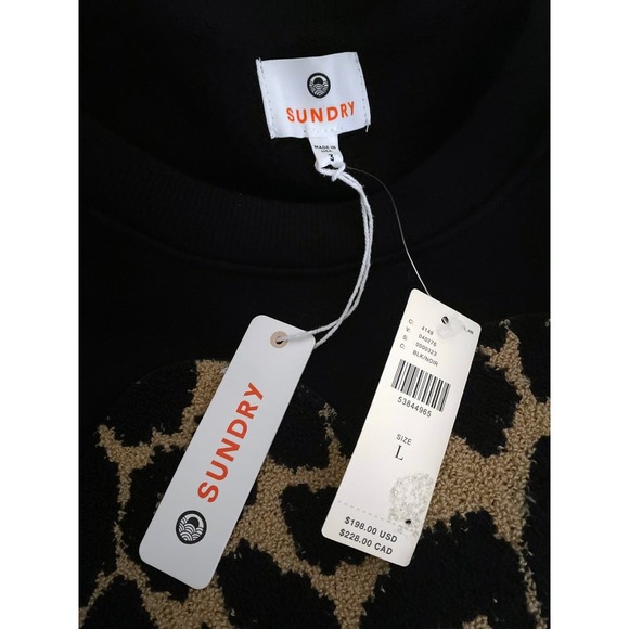Sundry Women's Leopard Chantilly Heart Cut Off Raw Hem Sweatshirt Anthro RARE - Picture 11 of 14
